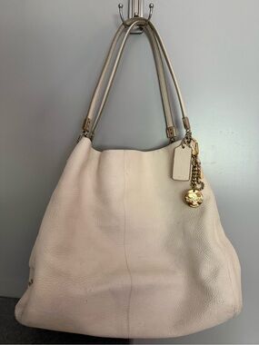 Coach phoebe Pebble Leather Shoulder Bag in Light Beige with Gold Hardware